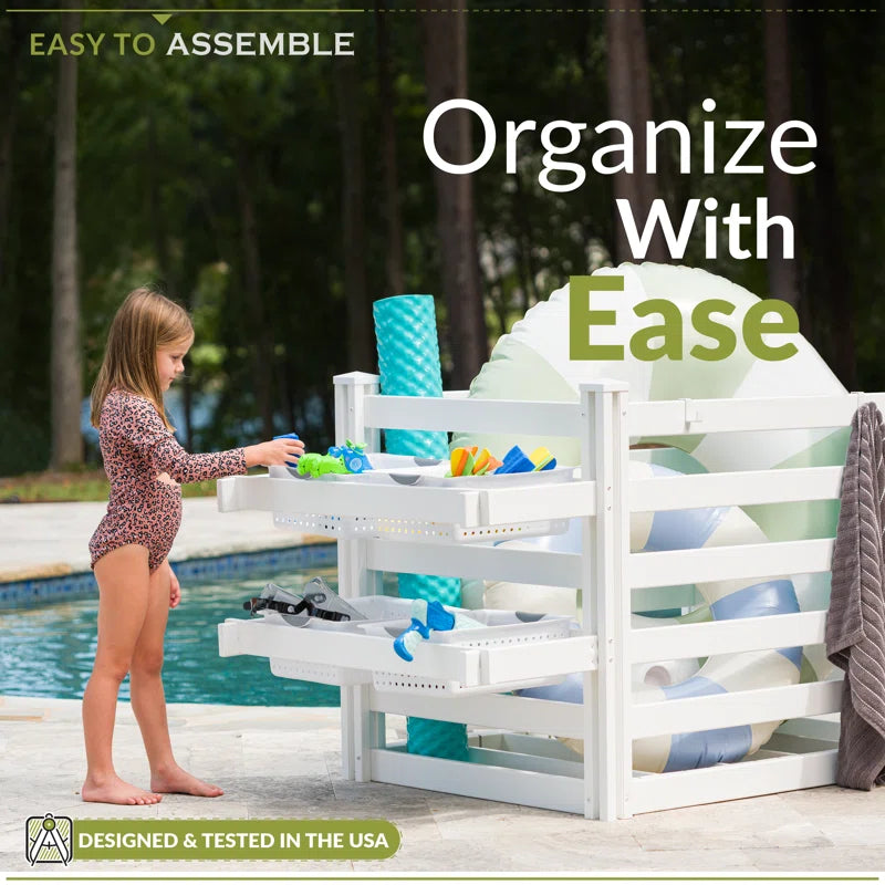 Freestanding Zippity Pool Float Storage Organizer - Durable Outdoor Vinyl Equipment Enclosure & Deck Caddy with Dividers (3.1Ft H x 5.3Ft W x 3Ft L)