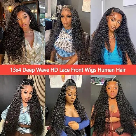 Transform Your Look with the Haloqueen 34 Inch Brazilian Virgin Human Hair Lace Front Wig - 200 Density Deep Wavy Style!
