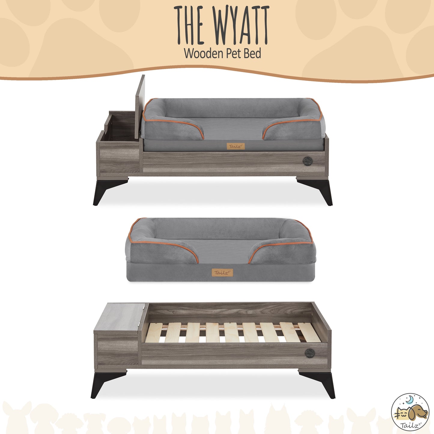 Elevate Your Pet's Comfort with the Wyatt Wooden Pet Bed - Stylish, Sturdy, and Eco-Friendly with Plush Mattress!