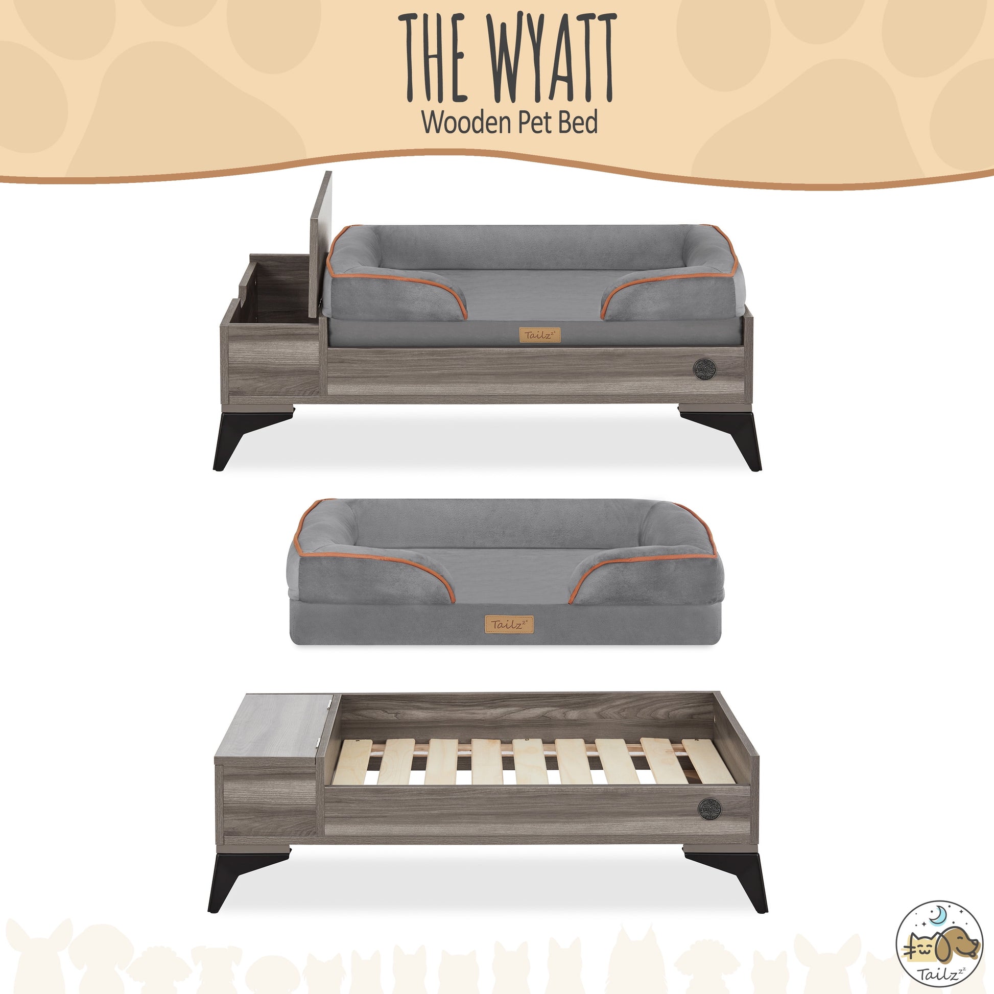 Elevate Your Pet's Comfort with the Wyatt Wooden Pet Bed - Stylish, Sturdy, and Eco-Friendly with Plush Mattress!