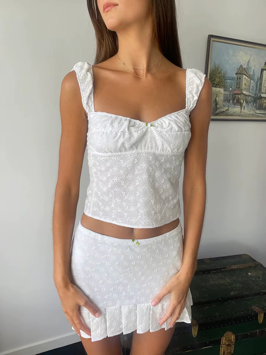 Elevate Your Summer Style with Our Sexy Backless Tie-Up Y2K Vintage White Jacquard Crop Top - Perfect for a Retro Fairy Look!