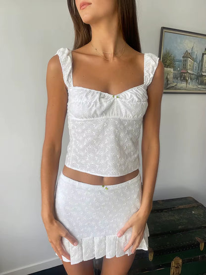Elevate Your Summer Style with Our Sexy Backless Tie-Up Y2K Vintage White Jacquard Crop Top - Perfect for a Retro Fairy Look!