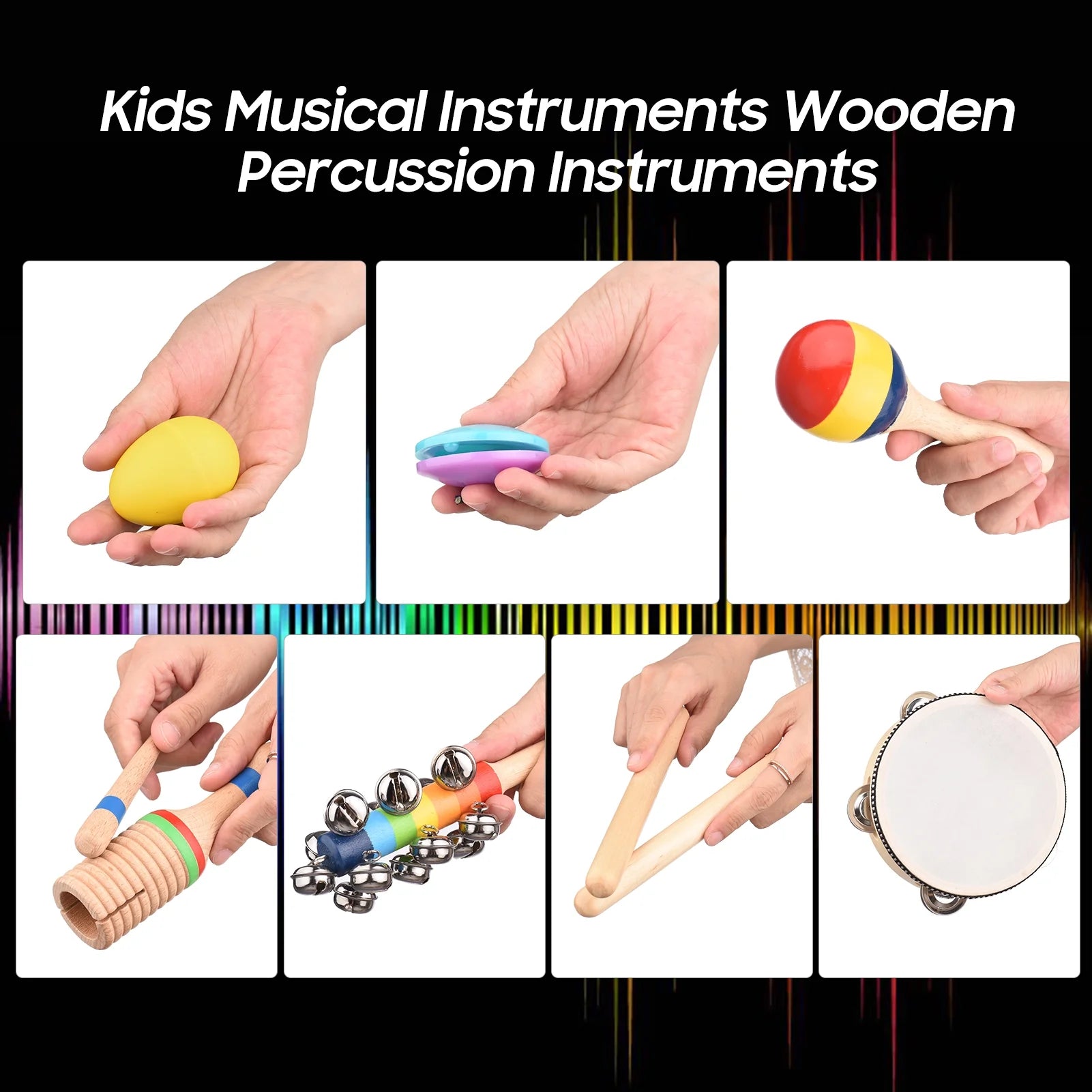 13 PCS Kids Musical Instruments Toys with Carry Bag Colorful Wooden Percussion Instruments Early Education Gifts for Toddlers Children Preschool Girls Boys
