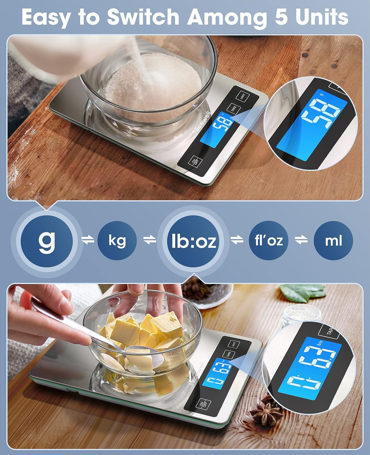 Ultra-Precise 22Lb Digital Kitchen Scale - Sleek Stainless Steel & Tempered Glass for Accurate Cooking & Baking Measurements in Grams & Oz