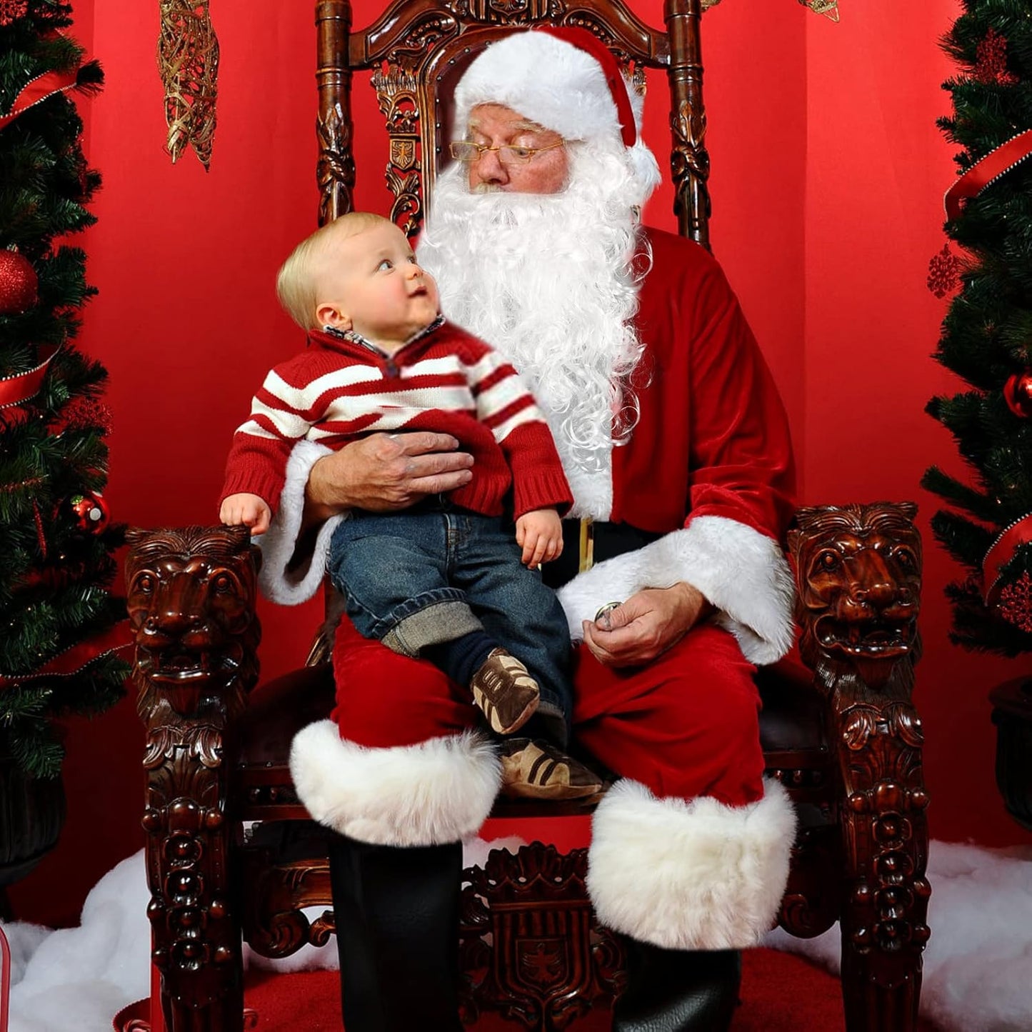 Transform Into Santa This Christmas with Our Deluxe 9-Piece Santa Claus Costume for Men - Complete Velvet Suit with Accessories!