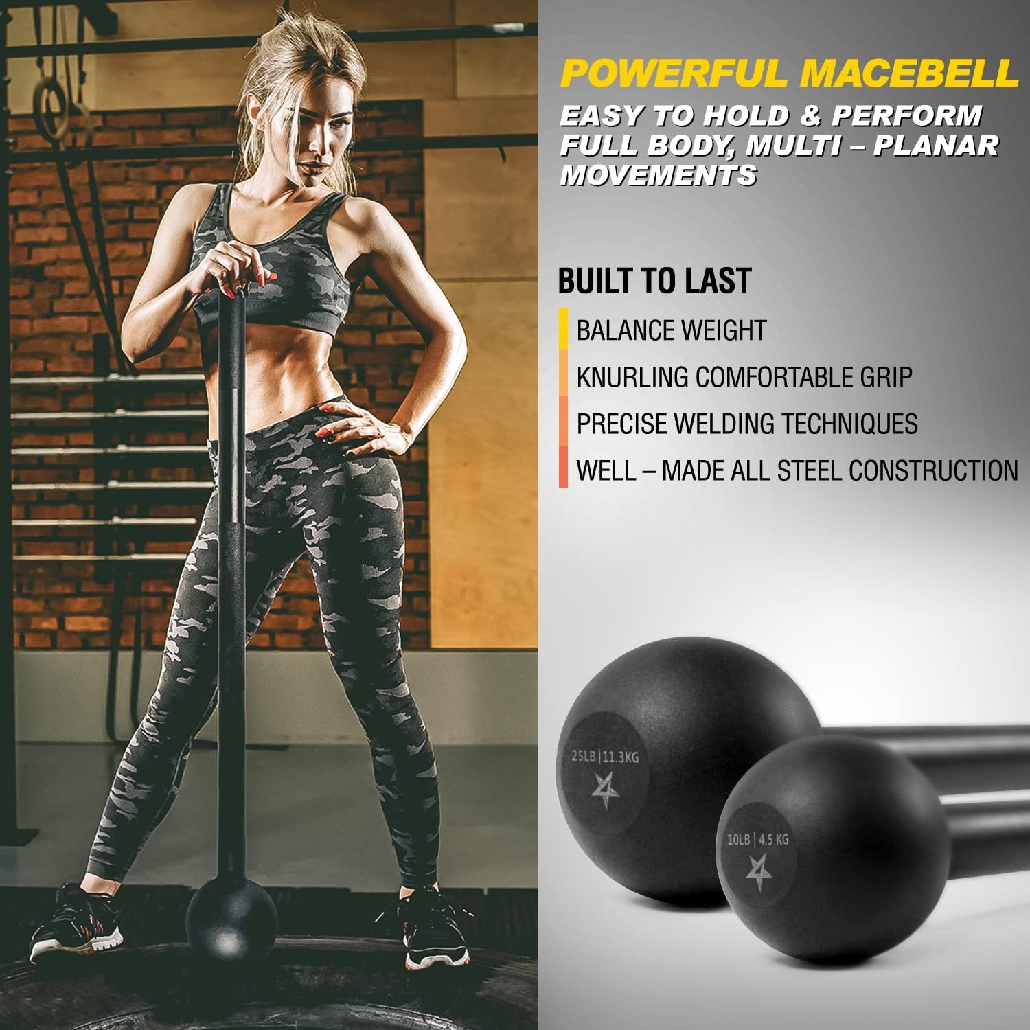 Ultimate Steel Mace Bell for Full Body Strength Training - Perfect for Muscle Building, Rehabilitation, and Stretching - Available in 5-30 Lbs for Men & Women