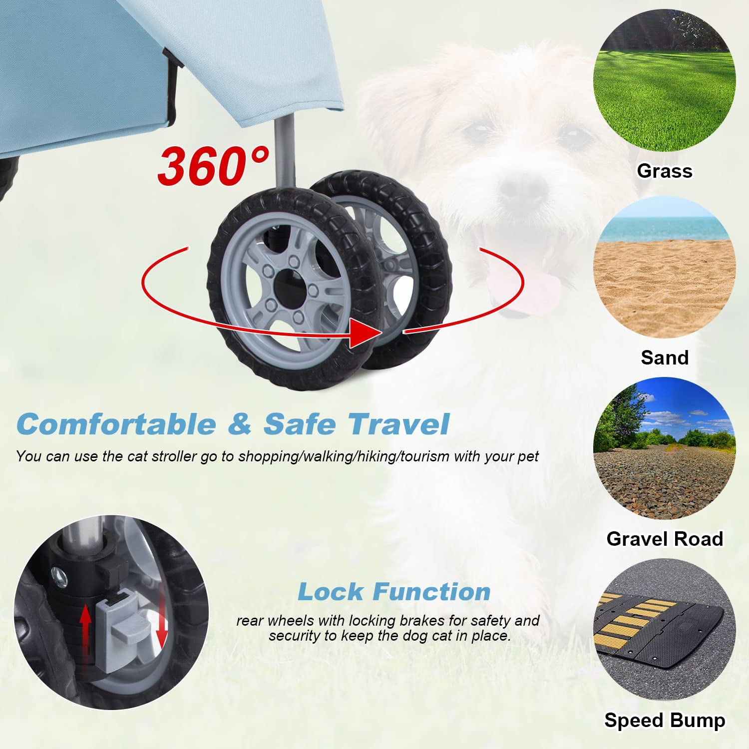 Light Blue 3-Wheel Pet Stroller for Dogs & Cats - Foldable, Waterproof Travel Carrier with Cup Holder - Ideal for Medium & Small Pets