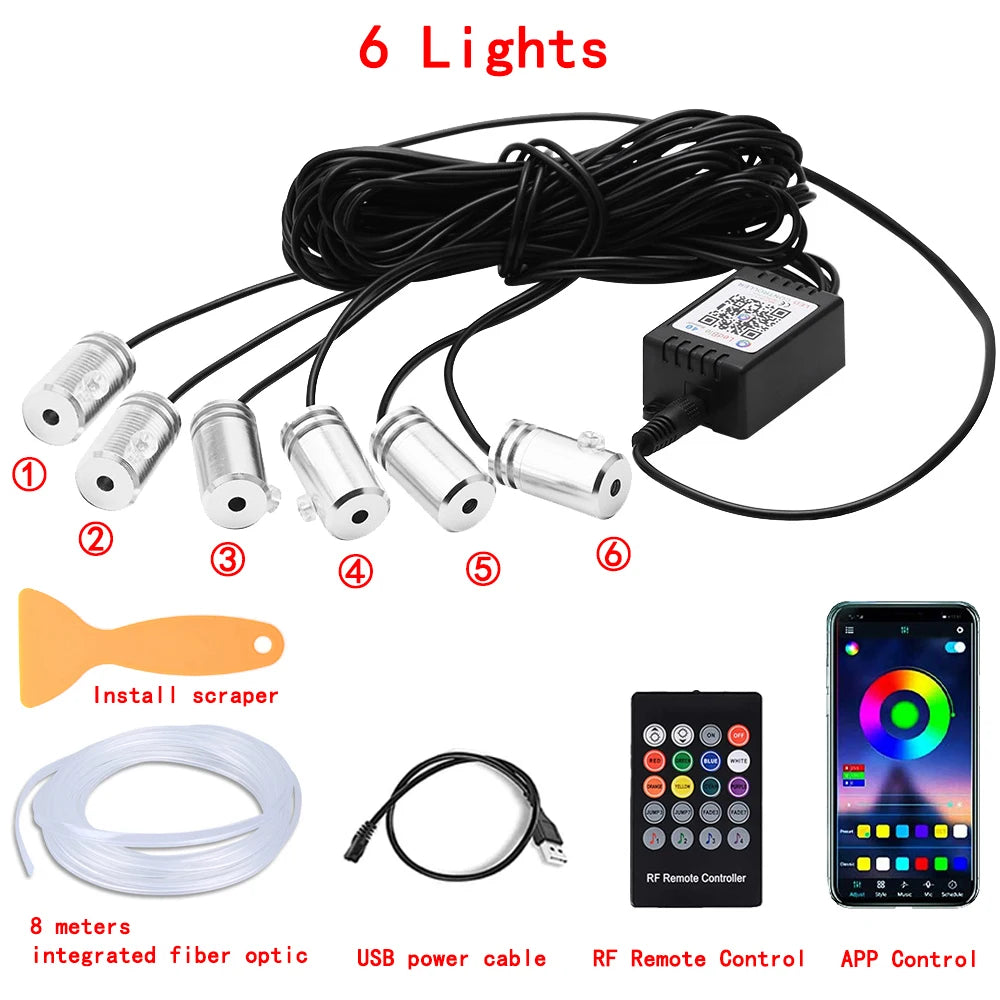 Transform Your Ride with RGB LED Car Interior Ambient Strip Lights - APP Remote Control & Fiber Optic Neon Atmosphere Kit!