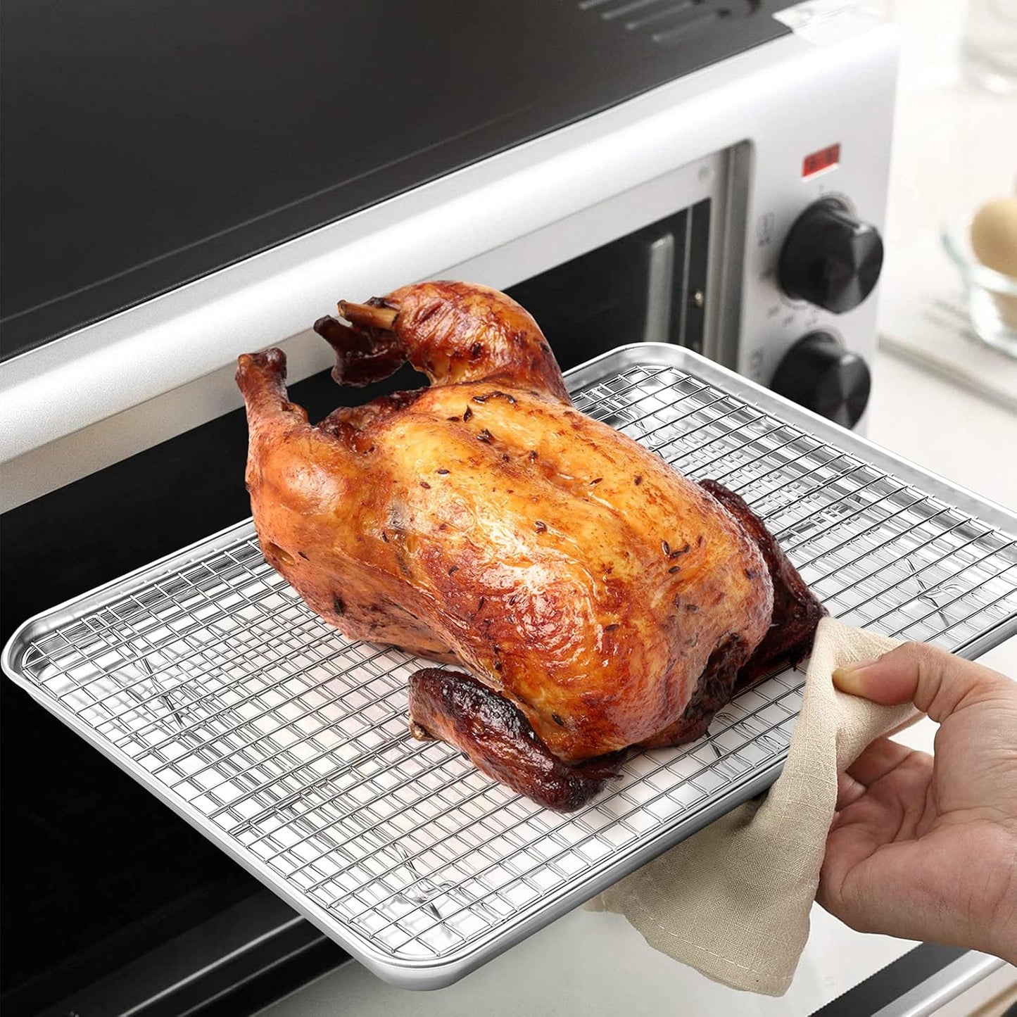 Premium 4-Piece Baking Sheet and Cooling Rack Set - Heavy Duty Stainless Steel, 12-Inch Cookie Trays, Non-Toxic & Dishwasher Safe