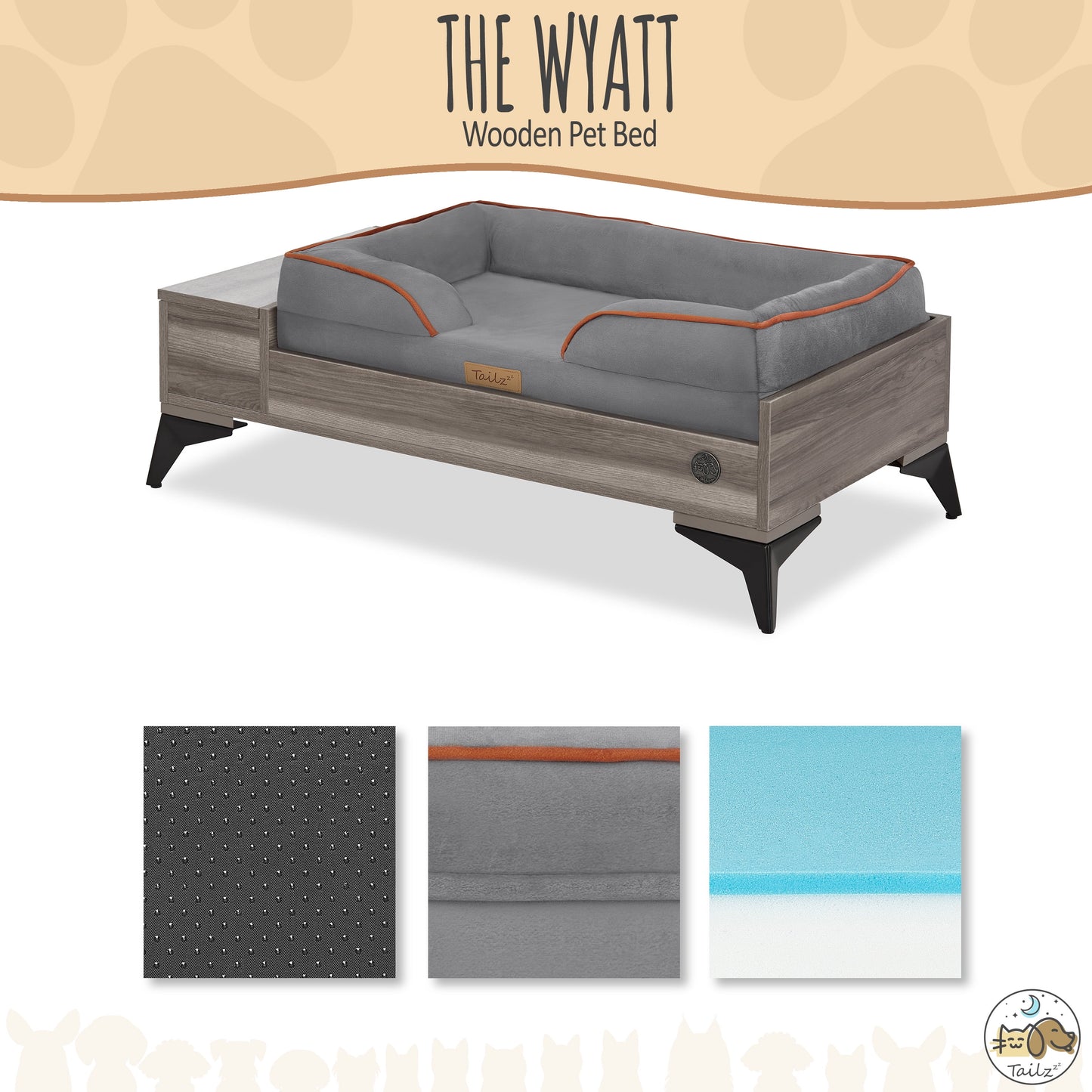 Elevate Your Pet's Comfort with the Wyatt Wooden Pet Bed - Stylish, Sturdy, and Eco-Friendly with Plush Mattress!