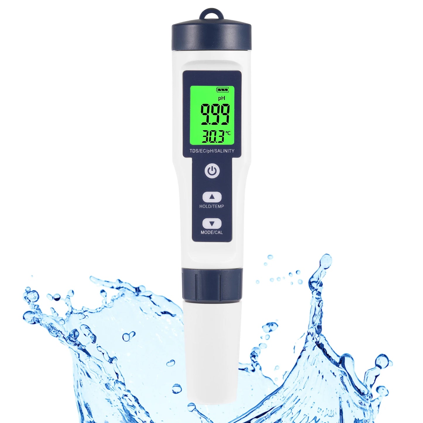 Pool Salt Tester & PH Meter Waterproof, ABS White, 8.19" X 3.12" X 1.95"