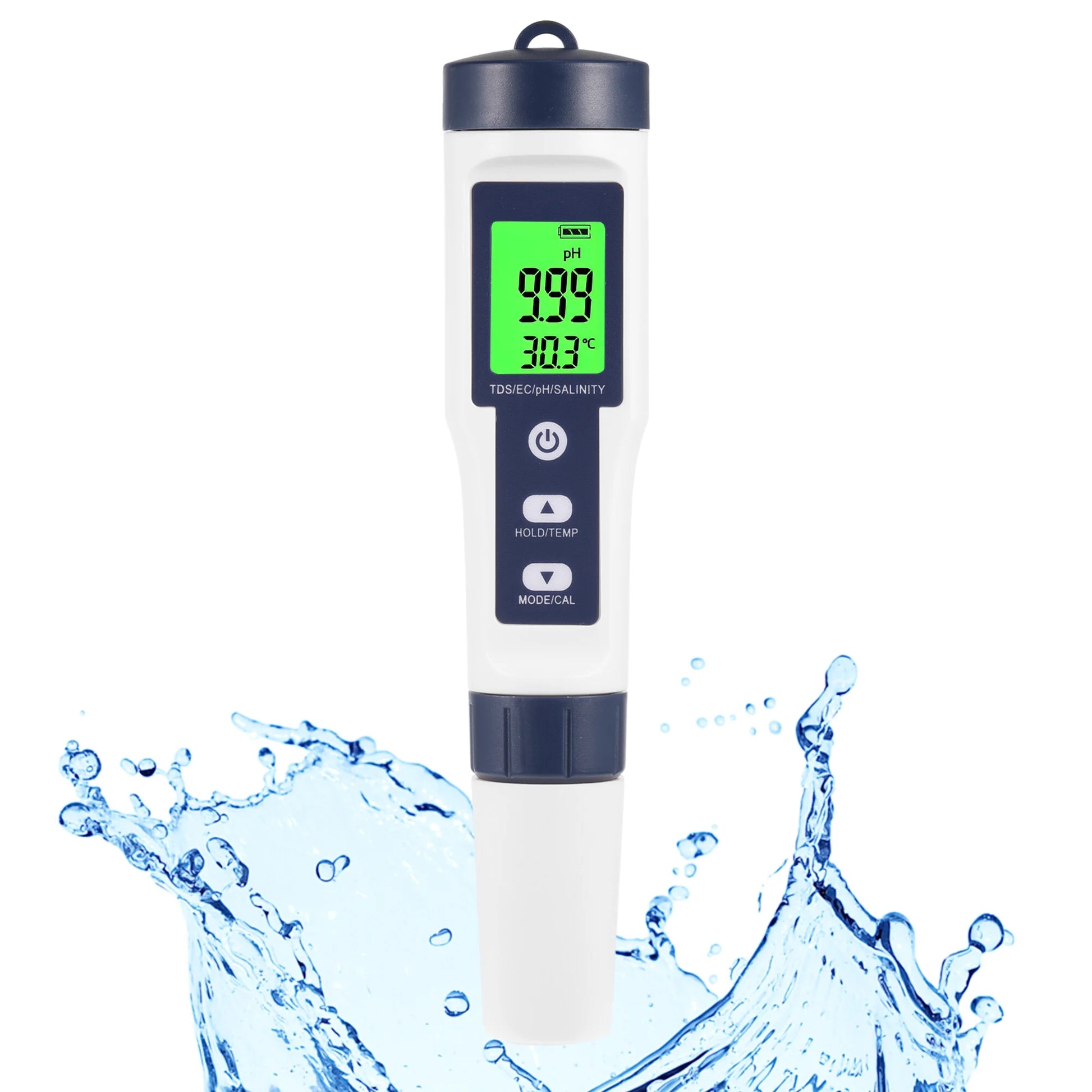 Pool Salt Tester & PH Meter Waterproof, ABS White, 8.19" X 3.12" X 1.95"