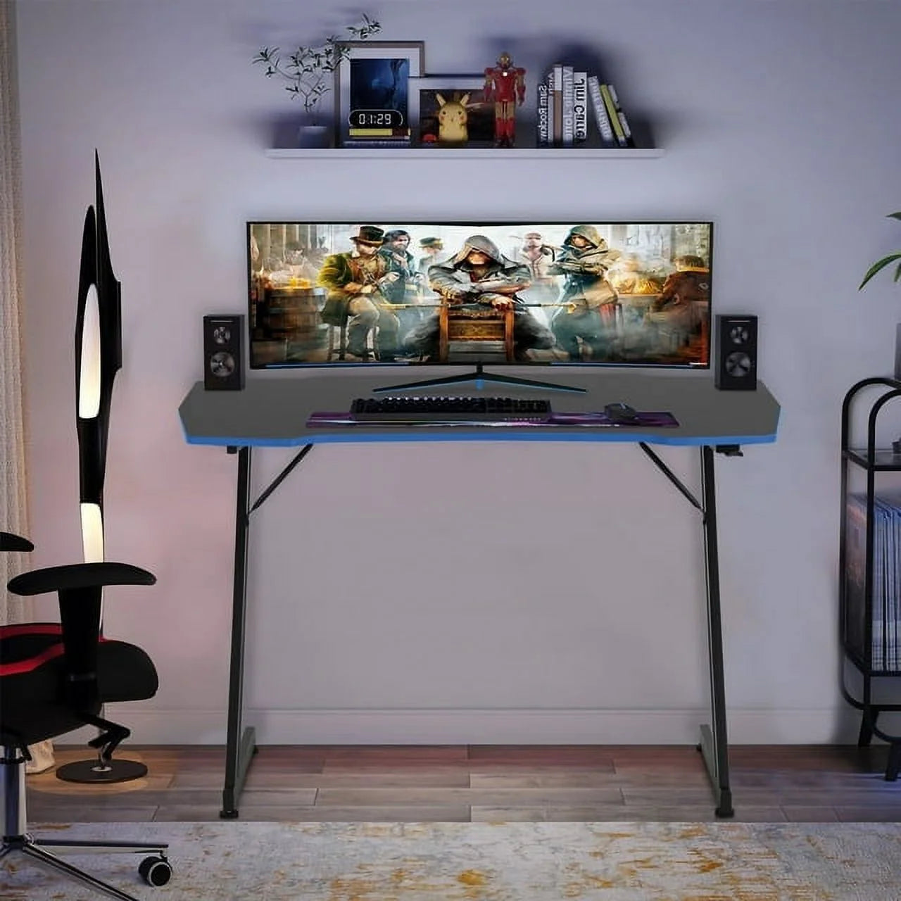 Elevate Your Gaming Experience with the Blue Portable Rectangular Gaming Desk Featuring Headphone Hook and Cup Holder