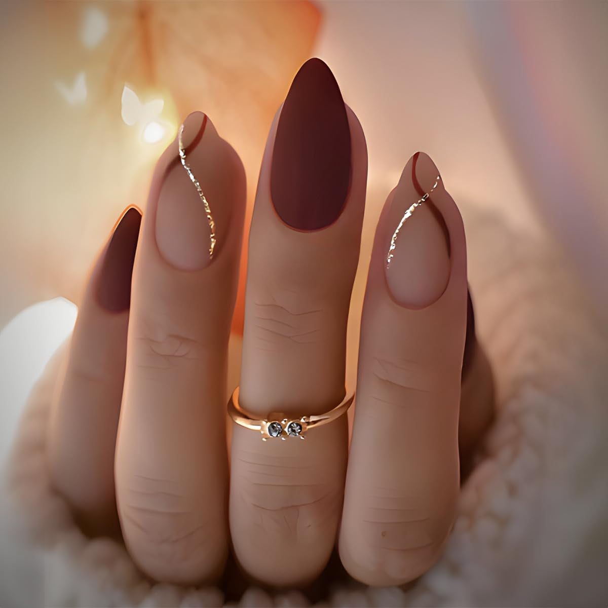 Gorgeous Matte Almond Press-On Nails - Cute Curve Design for Weddings & Birthdays - Easy Glue-On Acrylic Gel Fake Nails