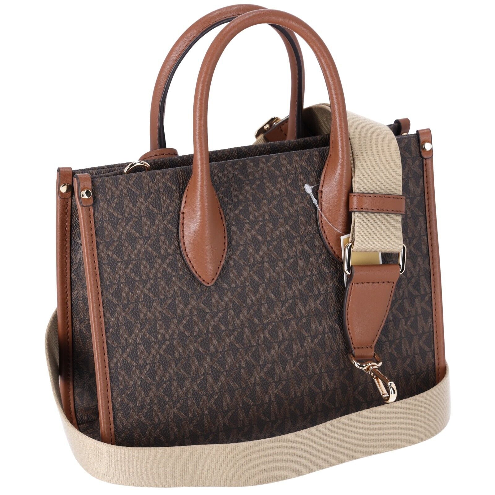 Elevate Your Style with the Michael Kors Mirella Small Top Zip Shopper Tote Crossbody in Brown MK Signature
