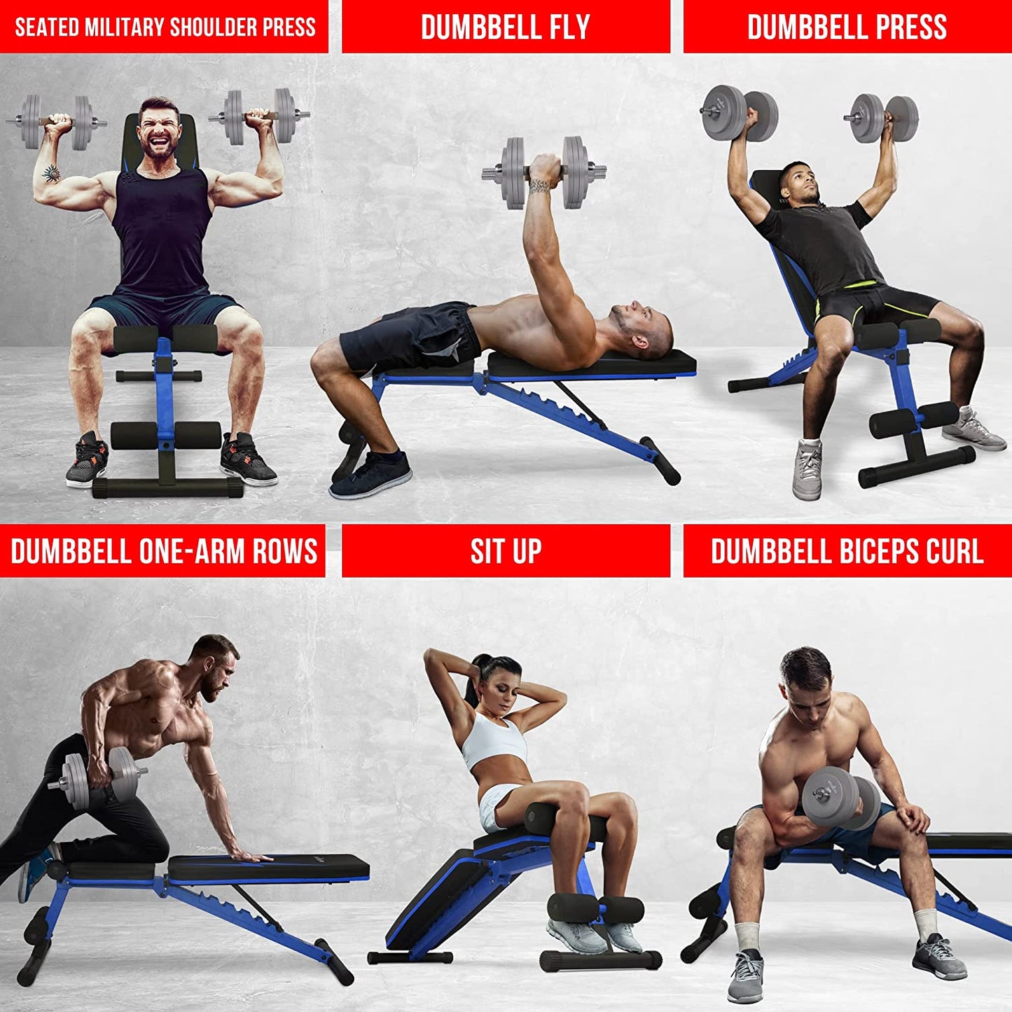 Versatile Adjustable Weight Bench - Foldable Multi-Purpose Flat/Incline/Decline Design for Home Gym (Cobalt)