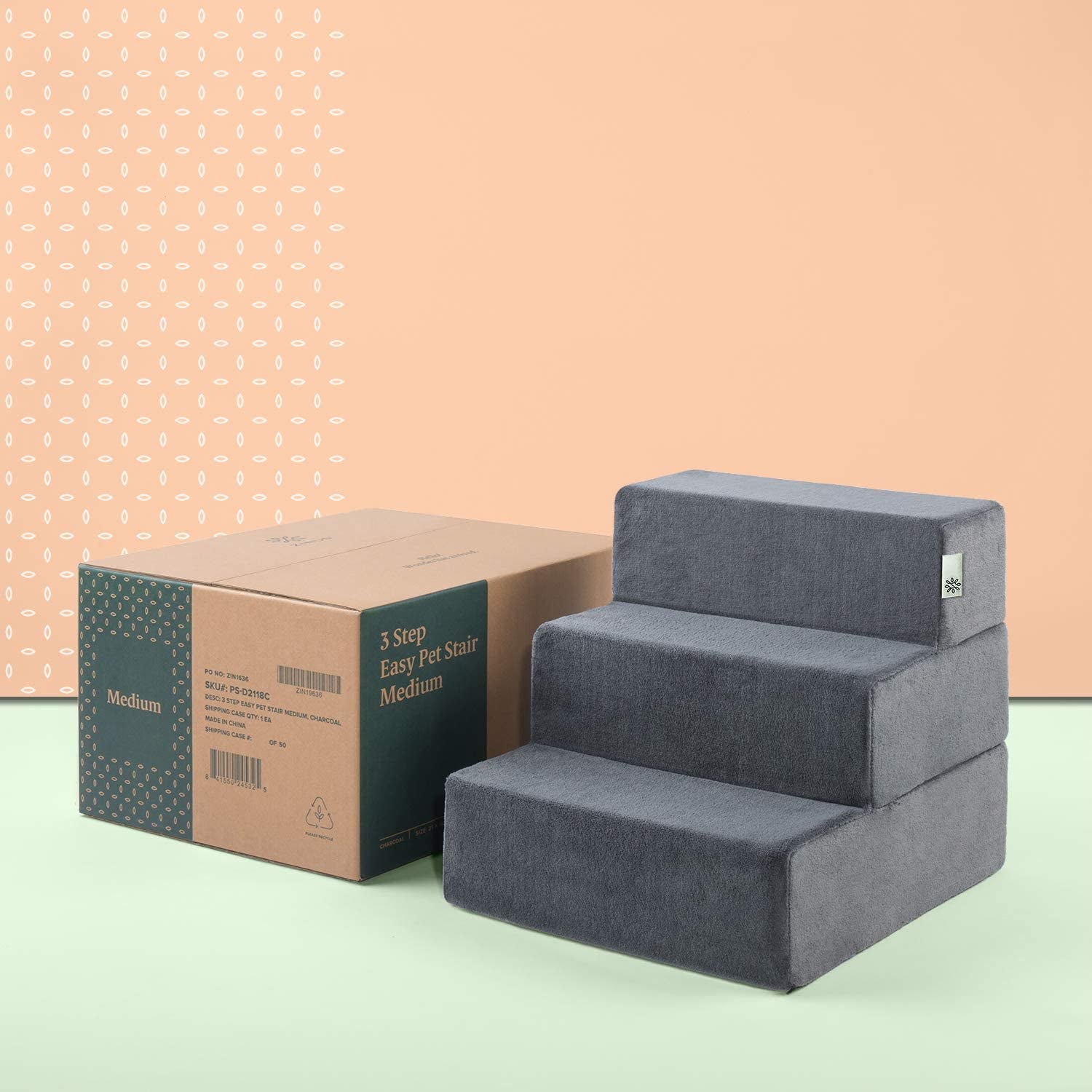 Elevate Your Pet's Comfort with Easy Pet Stairs - Medium Charcoal Foam Steps for Dogs and Cats