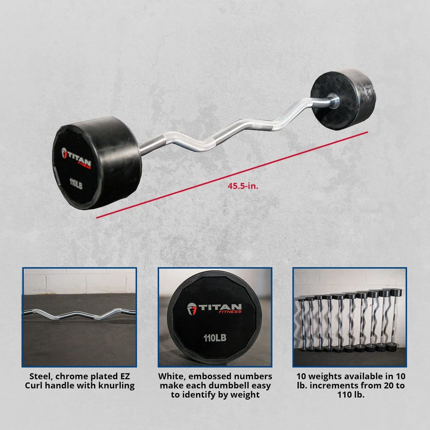 EZ Curl Rubber Fixed Barbell 110 Lb.