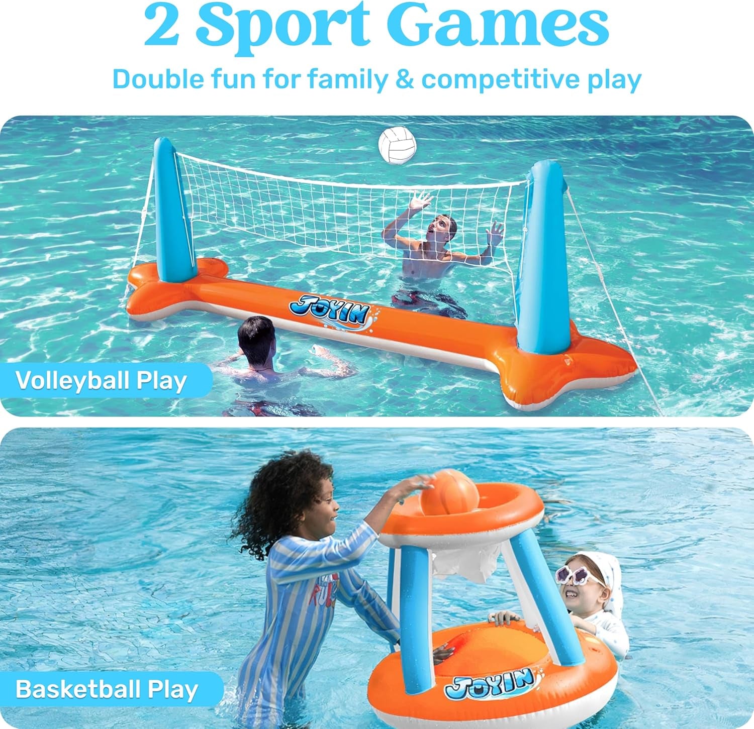 Ultimate XL Inflatable Pool Float Set - 125" Volleyball Net & Basketball Hoops for Endless Summer Fun!