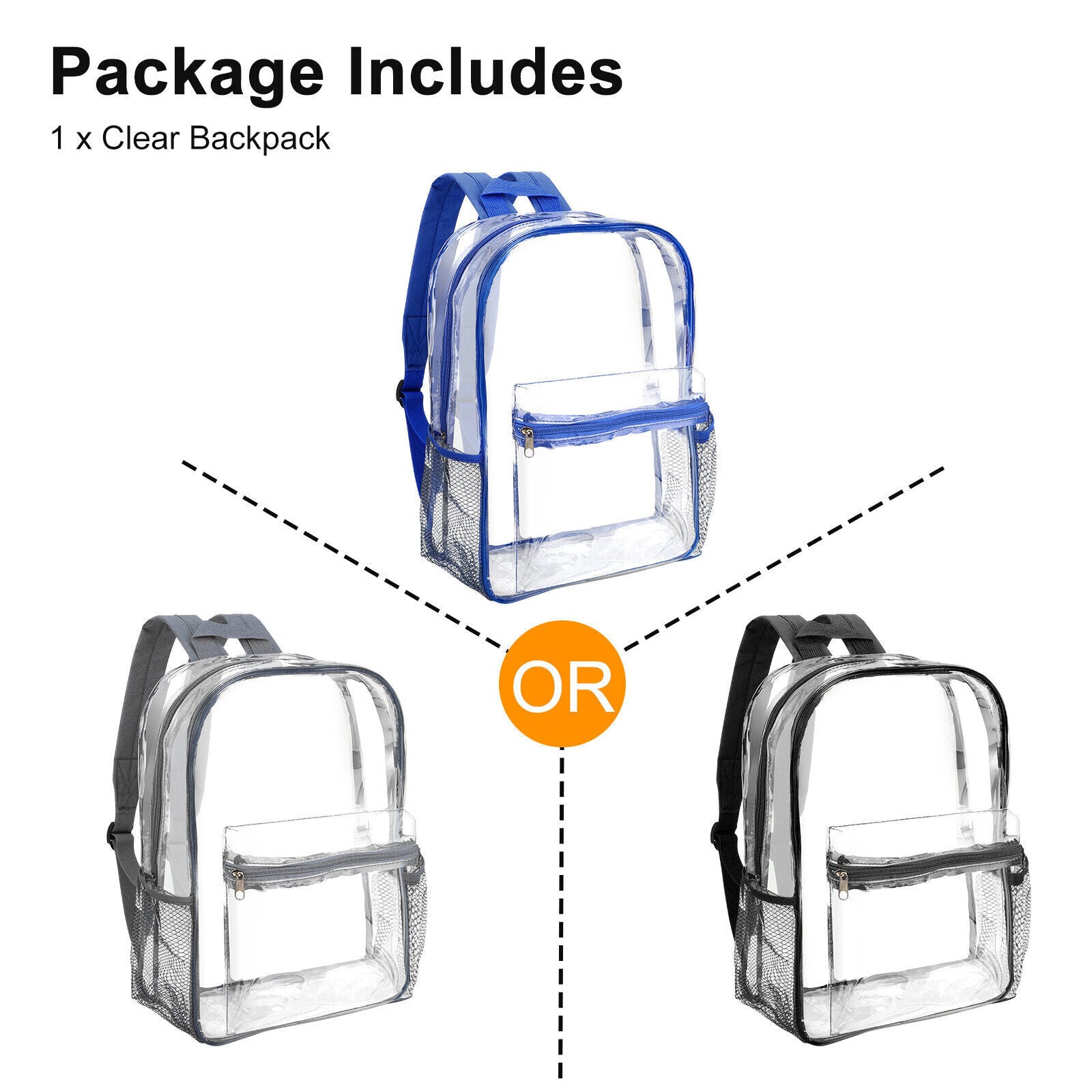 Heavy Duty Clear Backpack Waterproof Transparent Sling Bag See through Book-Bag