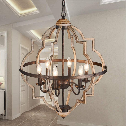 Stunning Rustic Vintage 6-Light Orb Chandelier with Stardust Finish - Adjustable Height for Dining, Living Room, and Kitchen - UL Listed Elegance