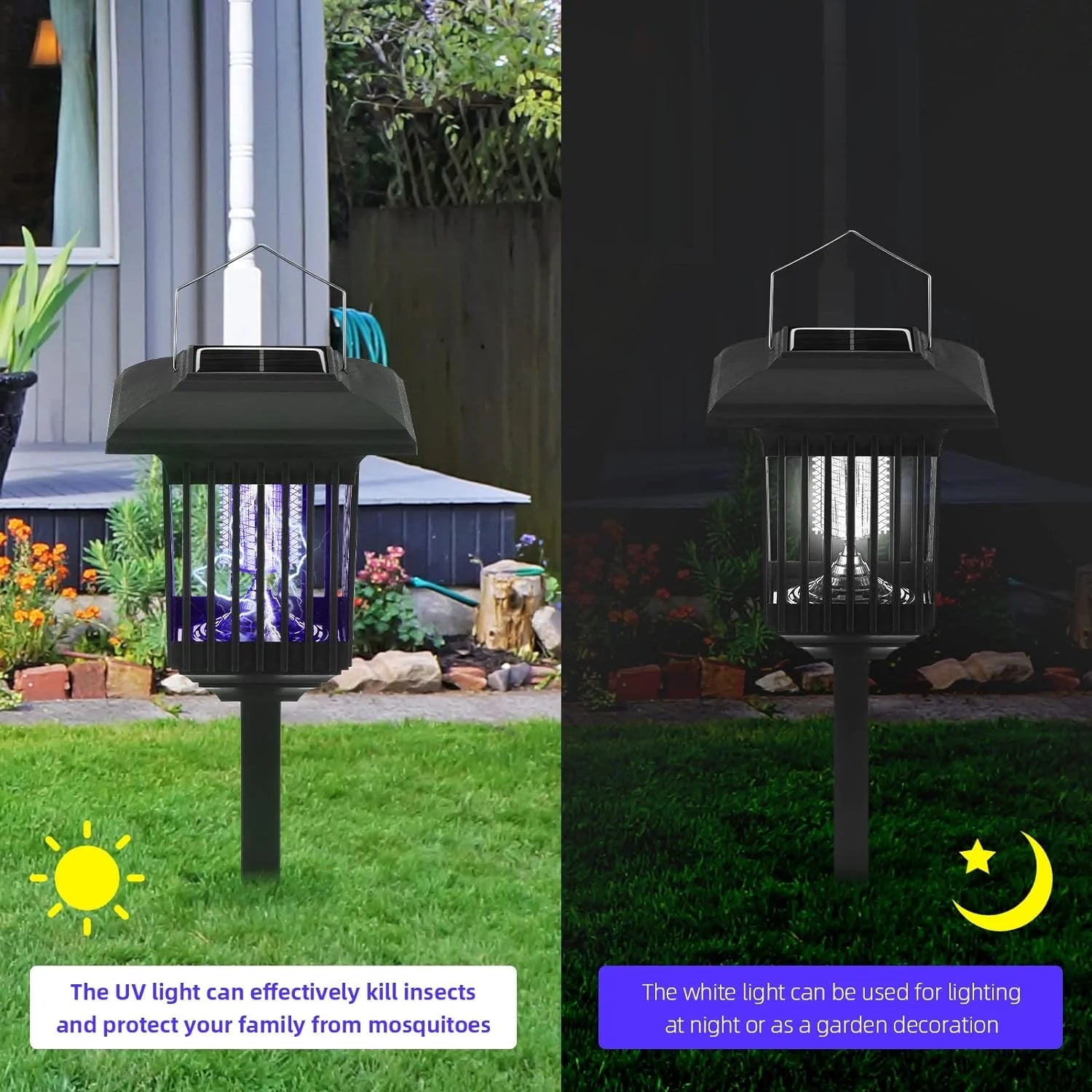 2 Pack Solar Bug Zapper Outdoor Solar Mosquito Zapper LED Mosquito Killer Light Lamp for Indoor and Garden Use