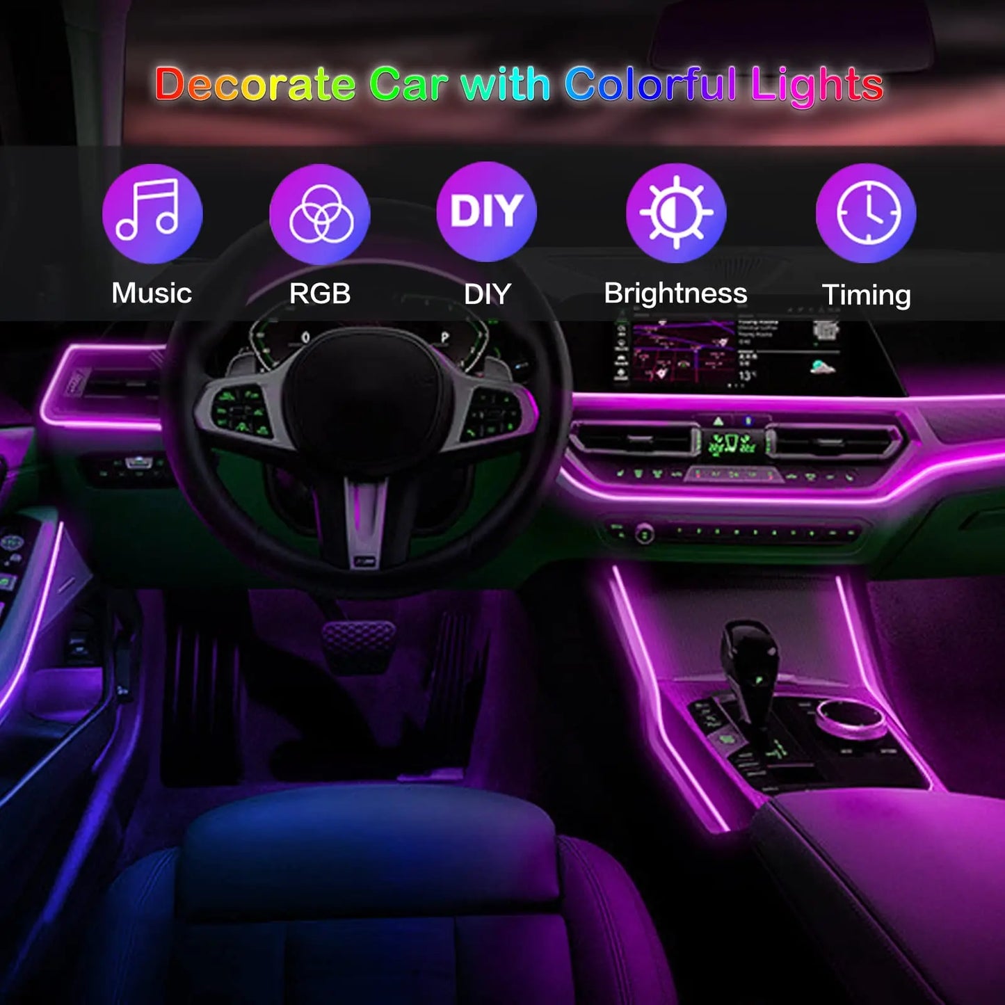 Transform Your Ride with RGB LED Car Interior Ambient Strip Lights - APP Remote Control & Fiber Optic Neon Atmosphere Kit!