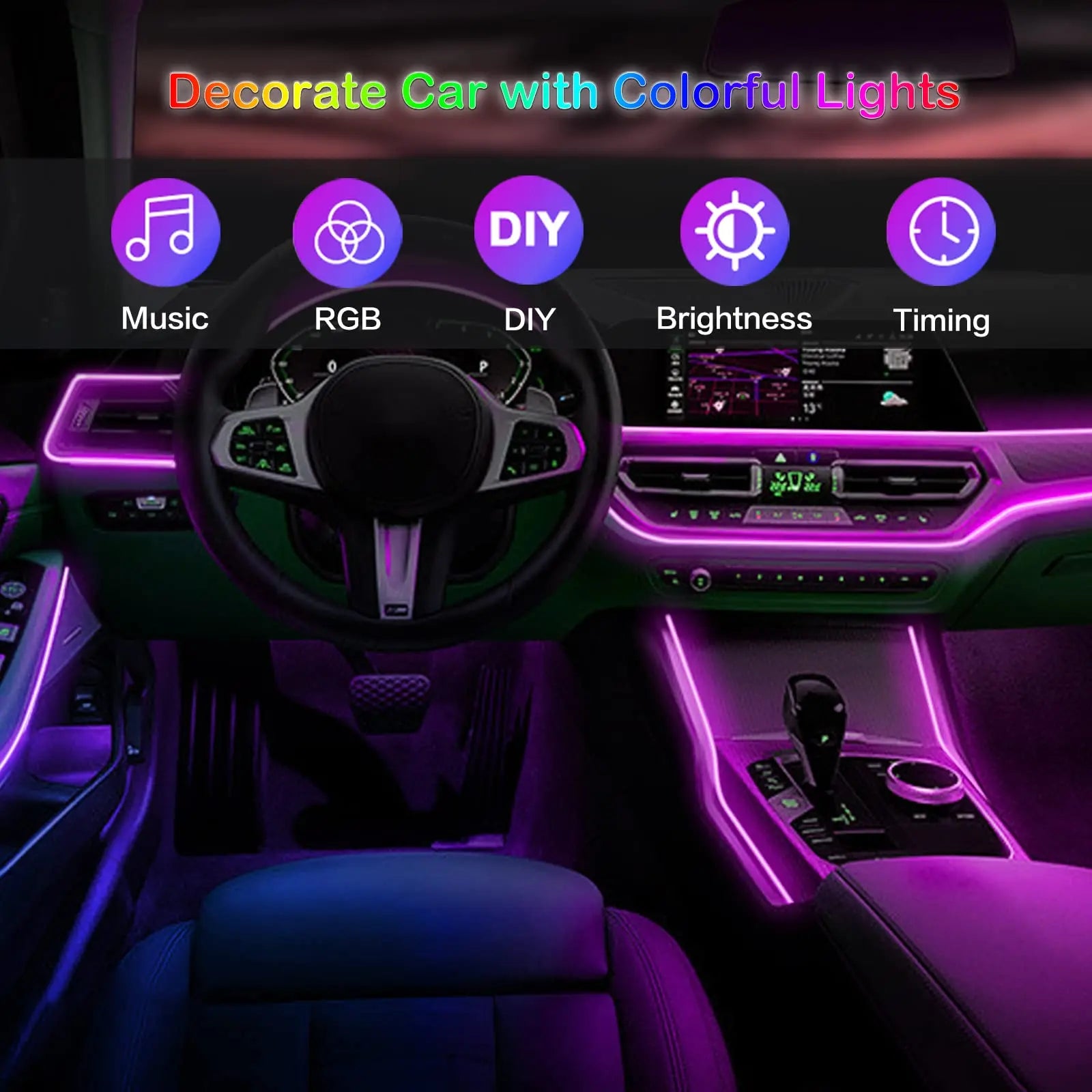 Transform Your Ride with RGB LED Car Interior Ambient Strip Lights - APP Remote Control & Fiber Optic Neon Atmosphere Kit!