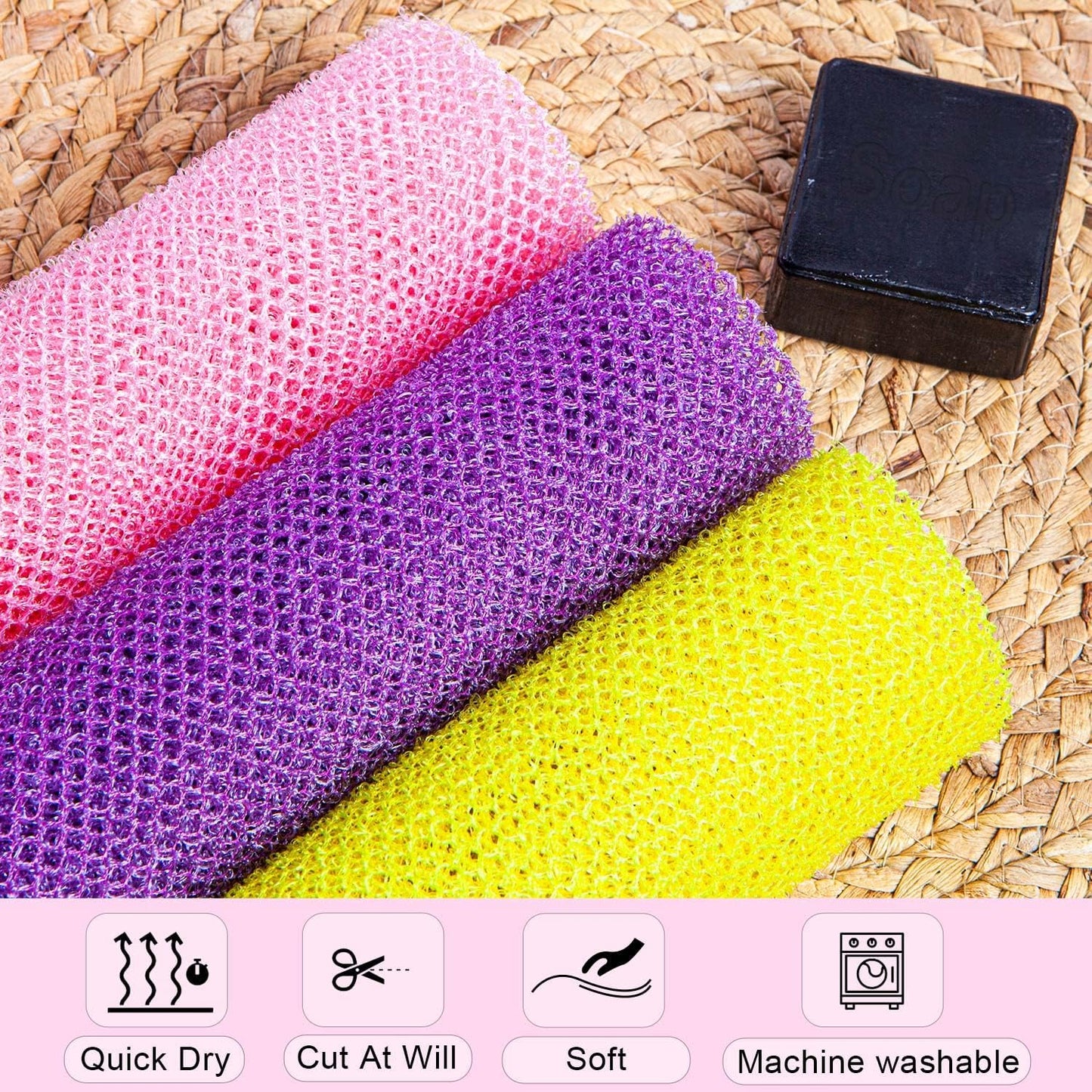 3 Pcs African Exfoliating Net Sponge African Bath Sponge Scrubbing Rag Net African Wash Shower Long Net Body Scrubber