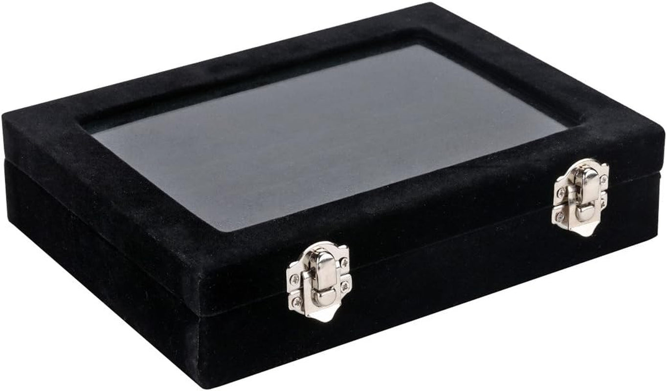 Elegant Velvet Glass Jewelry Display Case - 7 Slot Ring and Earring Holder for Women