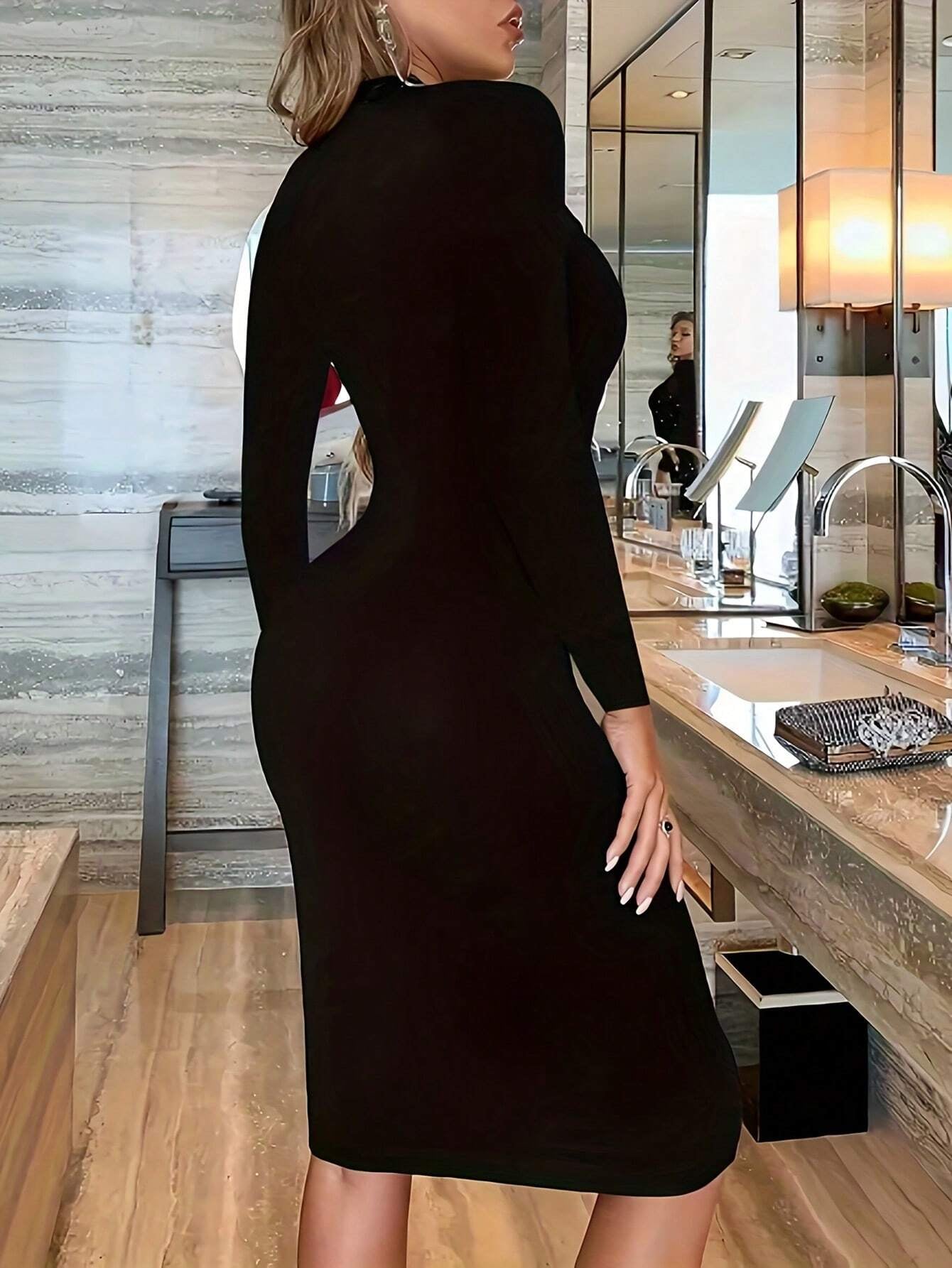 INAWLY SHEIN Ezwear Solid Scoop Neck Bodycon Dress