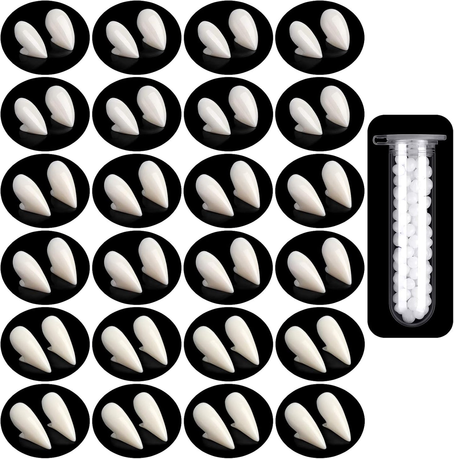 Vampire Teeth Fang Dentures - 24 Pairs with Adhesive for Ultimate Halloween Costume Party Accessory (13mm, 15mm, 17mm)