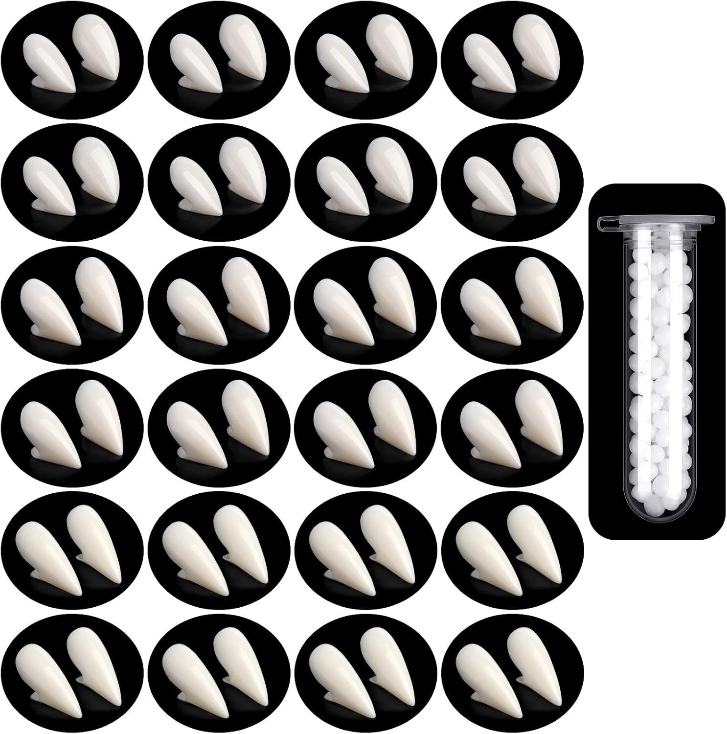 Vampire Teeth Fang Dentures - 24 Pairs with Adhesive for Ultimate Halloween Costume Party Accessory (13mm, 15mm, 17mm)