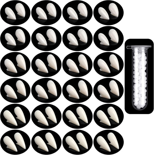 Vampire Teeth Fang Dentures - 24 Pairs with Adhesive for Ultimate Halloween Costume Party Accessory (13mm, 15mm, 17mm)