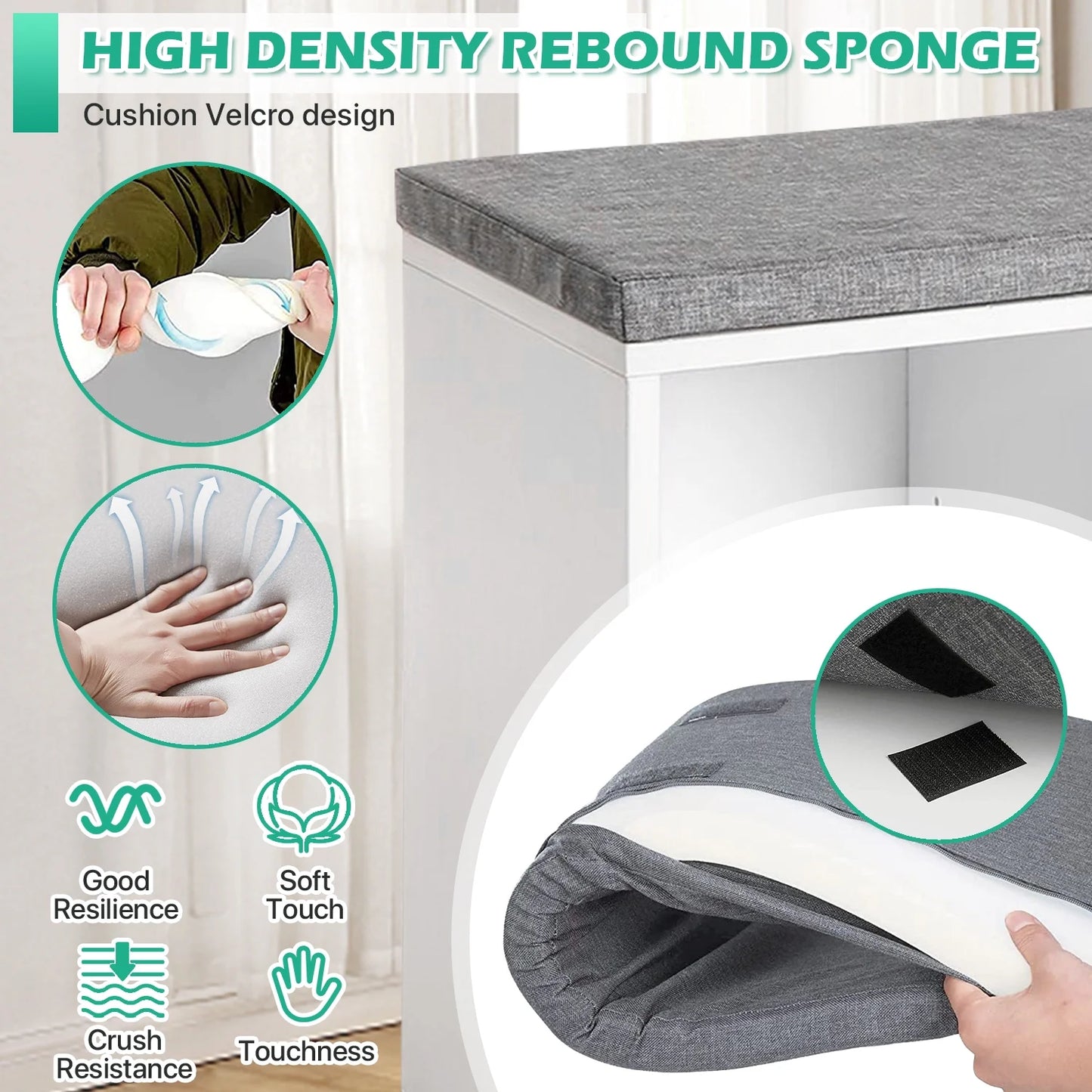 Shoe Bench Entryway Bench with Shoe Storage Shoe Rack Organizer 10 Compartments Storage Bench with 1.2 Inch Cushion Adjustable Shelves for Entryway,Living Room, Bedroom (White)