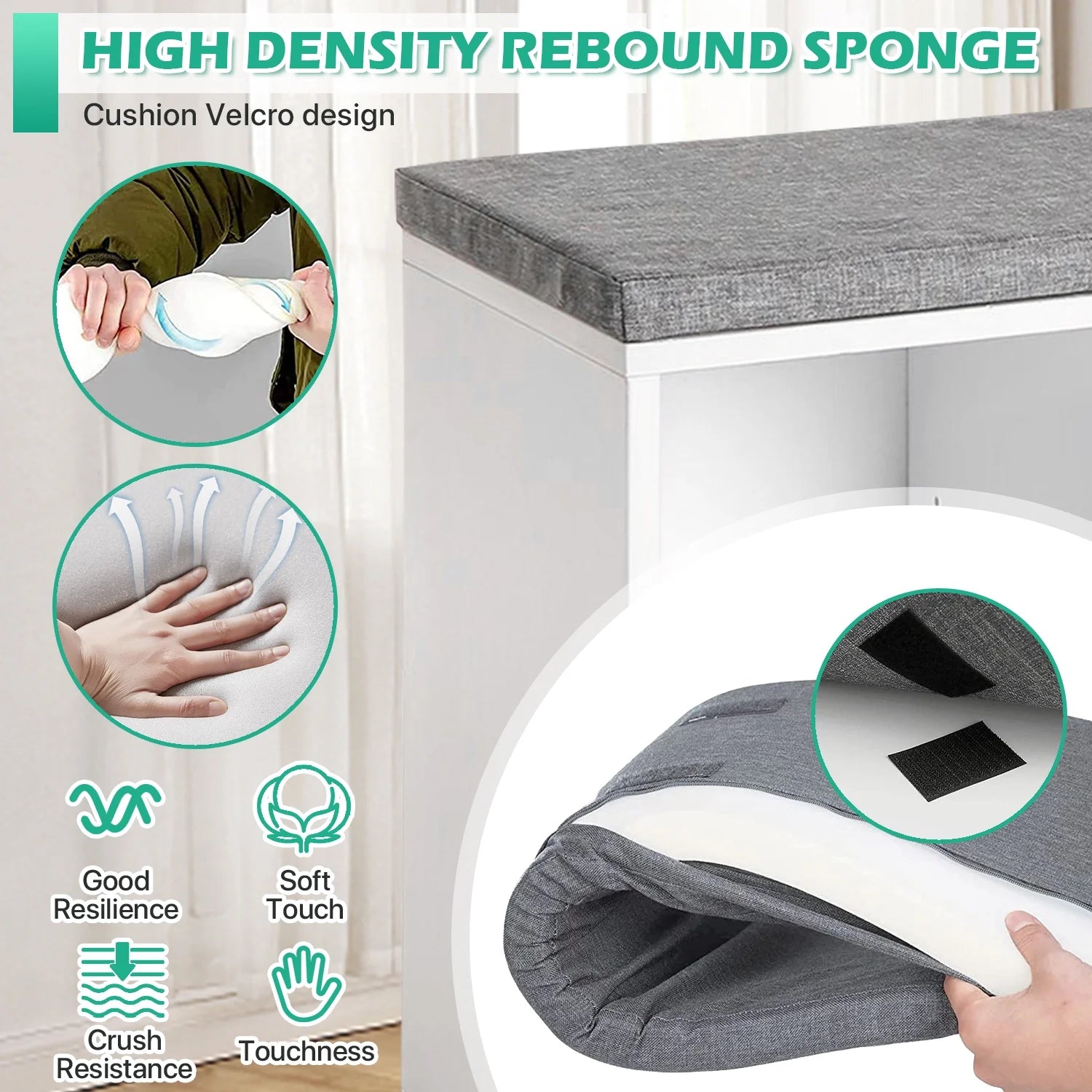 Shoe Bench Entryway Bench with Shoe Storage Shoe Rack Organizer 10 Compartments Storage Bench with 1.2 Inch Cushion Adjustable Shelves for Entryway,Living Room, Bedroom (White)