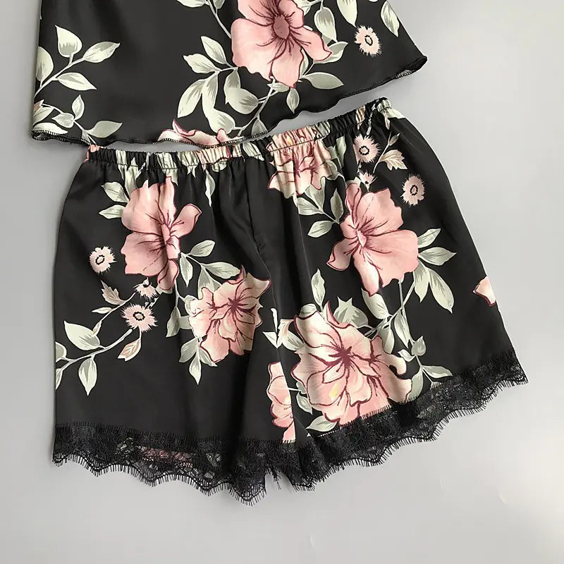 Ladies' Comfortable Silk Print Pajama Set (Plus Size)