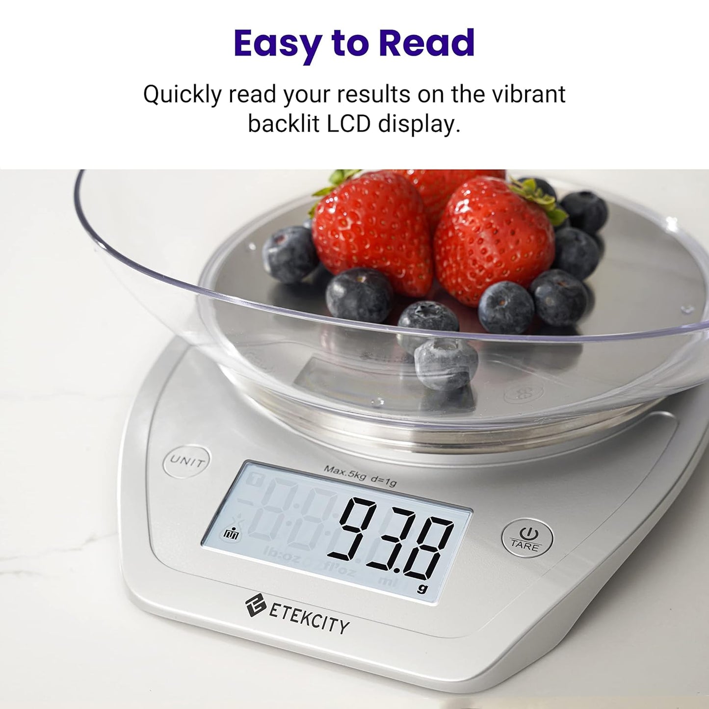 0.1G Food Kitchen Scale, Bowl, Digital Grams and Ounces for Weight Loss, Dieting, Baking, Cooking, and Meal Prep, 11Lb/5Kg, Stainless Steel Silver