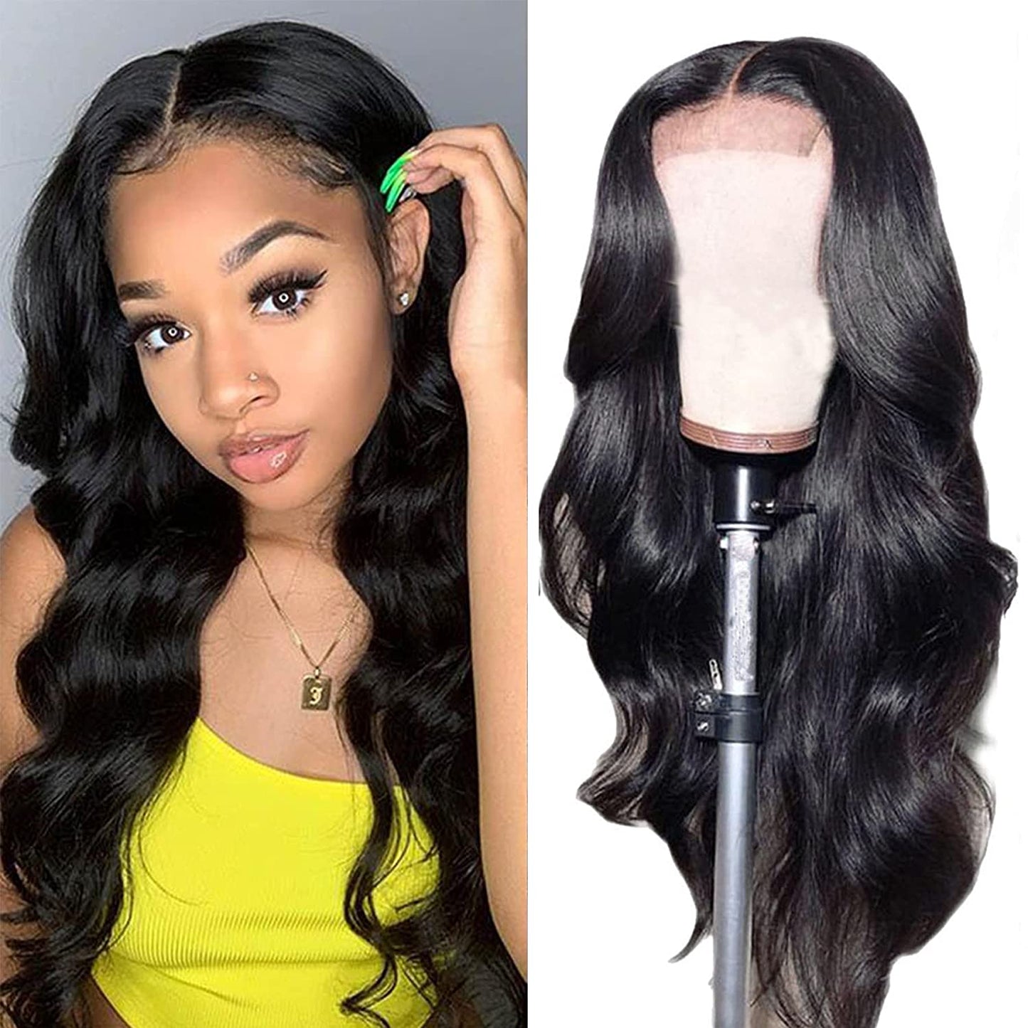 Luxurious 22-Inch Glueless Body Wave Lace Front Wig - 150% Density Brazilian Virgin Hair for Black Women, Pre-Plucked with Baby Hair in Natural Color