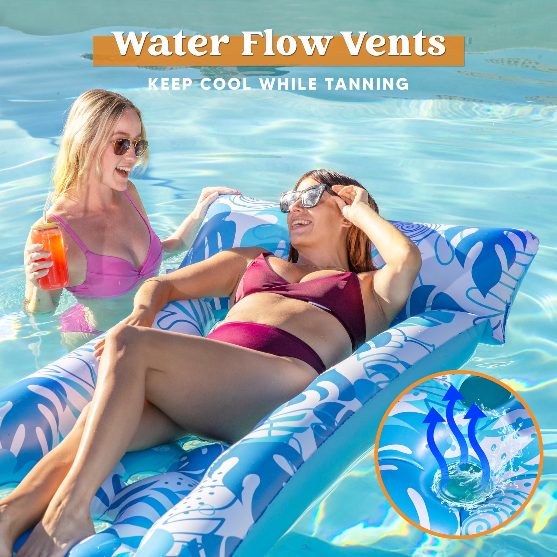 XL Inflatable Pool Float Lounger for Adults - 2 Pack Sun Tanning Bed with Headrest - Perfect for Lake, Beach, and Pool Parties!