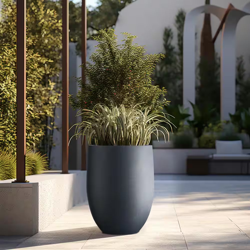 22"H Concrete Garden Flower Pots, Modern round Lightweight Planters with Drainage Hole for Outdoor/Indoor, Charcoal