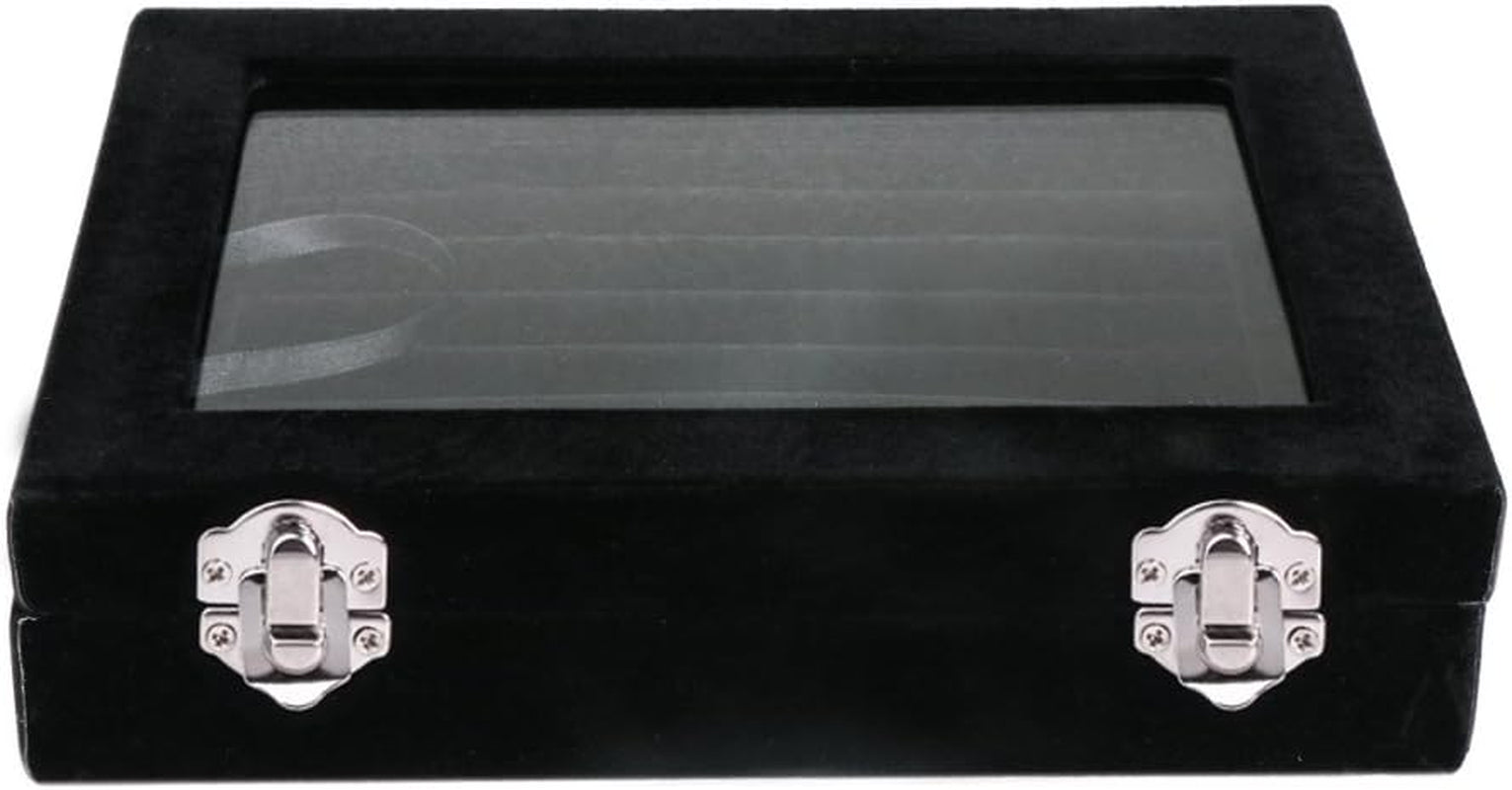 Elegant Velvet Glass Jewelry Display Case - 7 Slot Ring and Earring Holder for Women