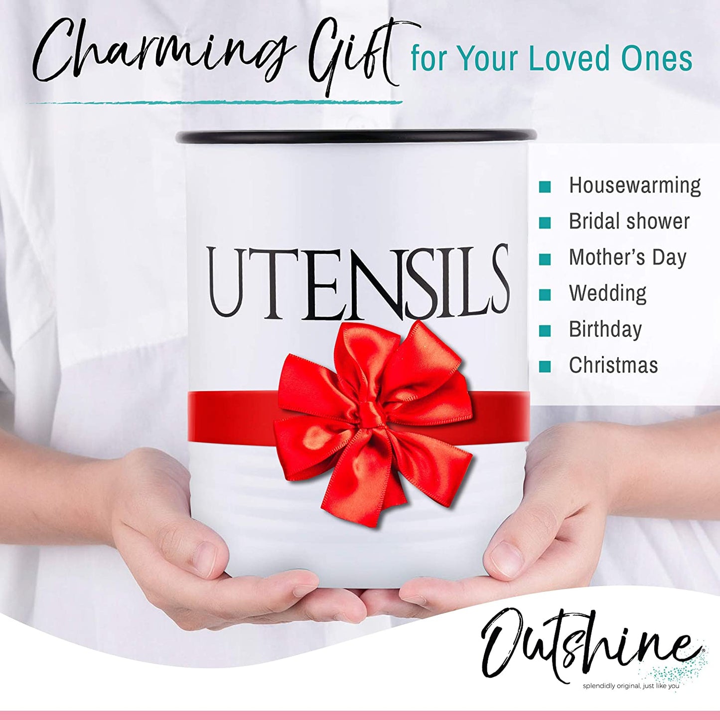 Elevate Your Kitchen Style with This Large White Utensil Holder and Matching Salt & Pepper Shakers - Perfect Farmhouse Decor and Practical Storage Solution for Gifts!