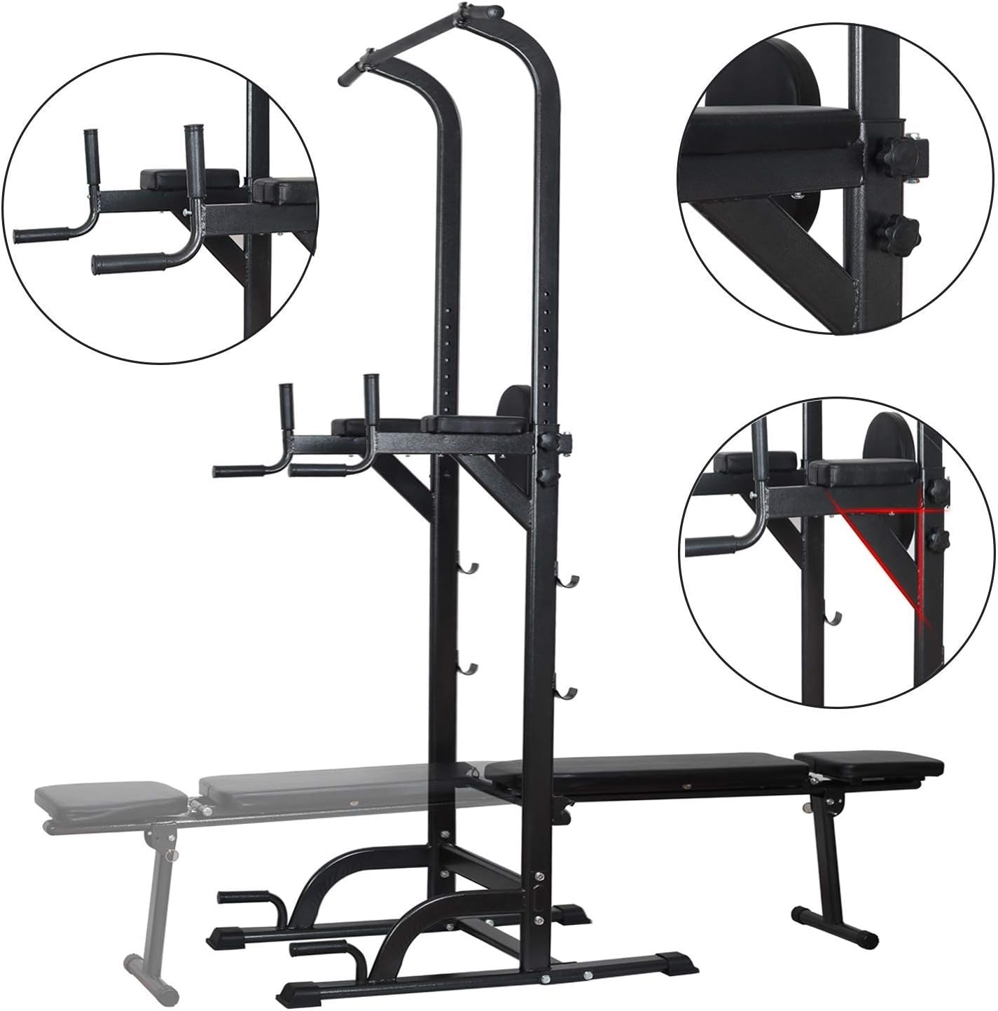 High Capacity Power Tower Dip Station - 800Lbs, Adjustable Heavy Duty Steel Multi-Function Fitness Equipment for Home Gym - Includes Weight Sit Up Bench (White)