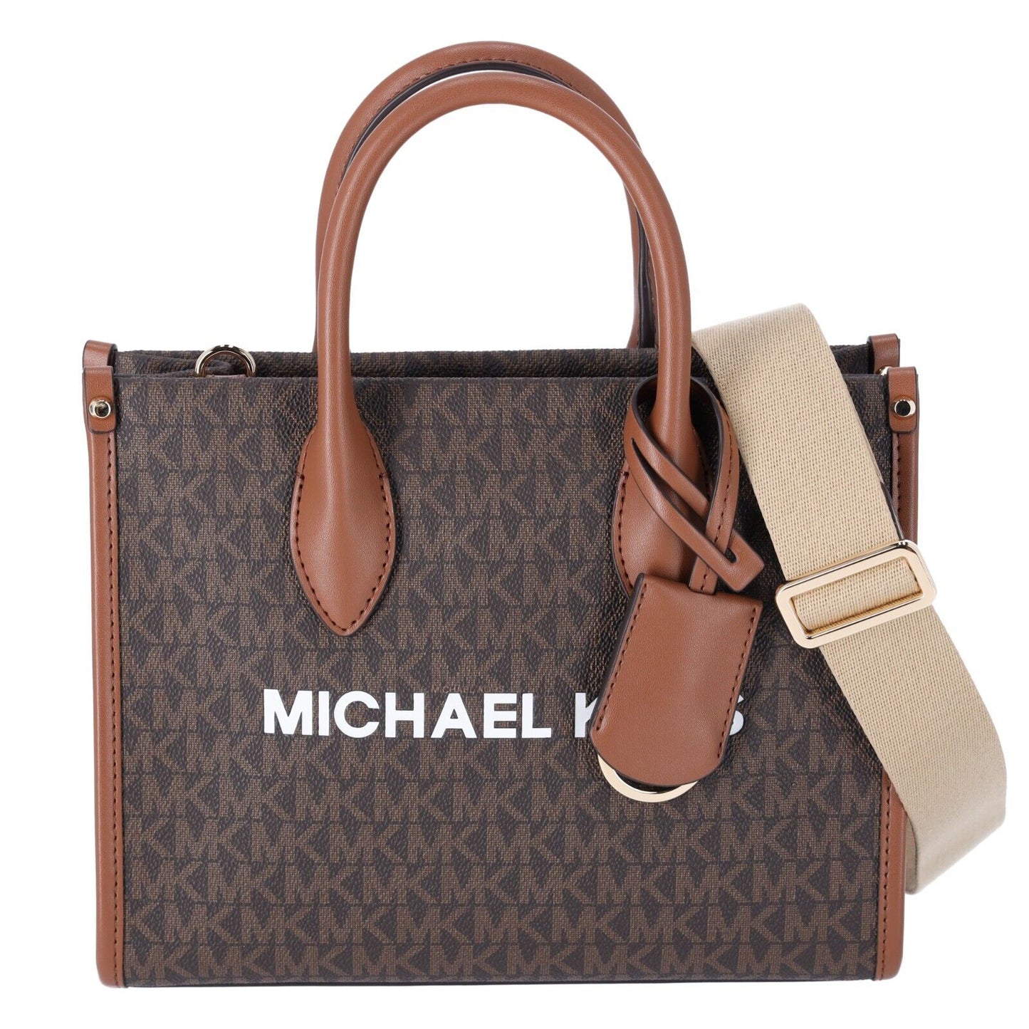 Elevate Your Style with the Michael Kors Mirella Small Top Zip Shopper Tote Crossbody in Brown MK Signature