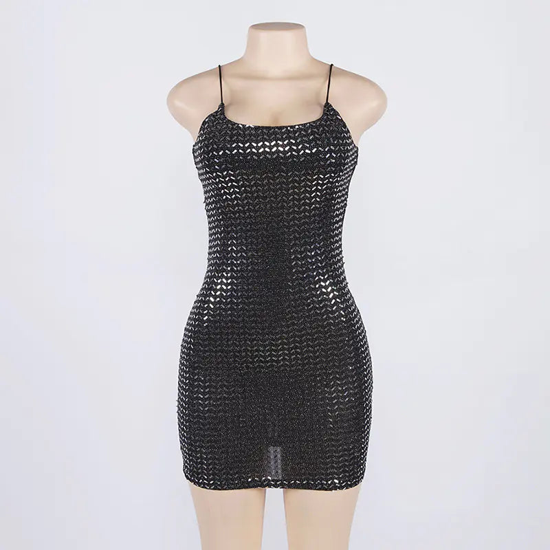 Backless Bodycon Midi Skirt & Sequin Dress Combo