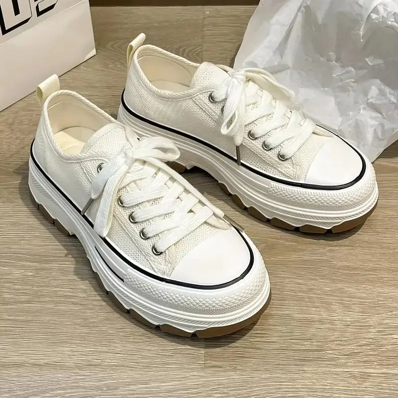 Women's Casual Lace Up Canvas Platform Sneakers
