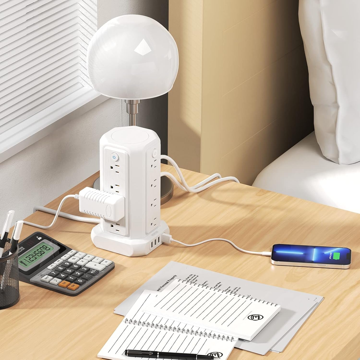 Power Up Your Space: 10 FT Extension Cord Power Strip Tower with 16 Outlets, 4 USB Ports, and Surge Protection - Perfect for Home, Office, and Dorm!