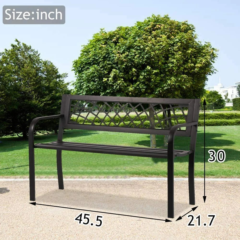 Garden Bench Patio Bench Outdoor Park Bench with Armrests, for Park Yard Deck Entryway, Black