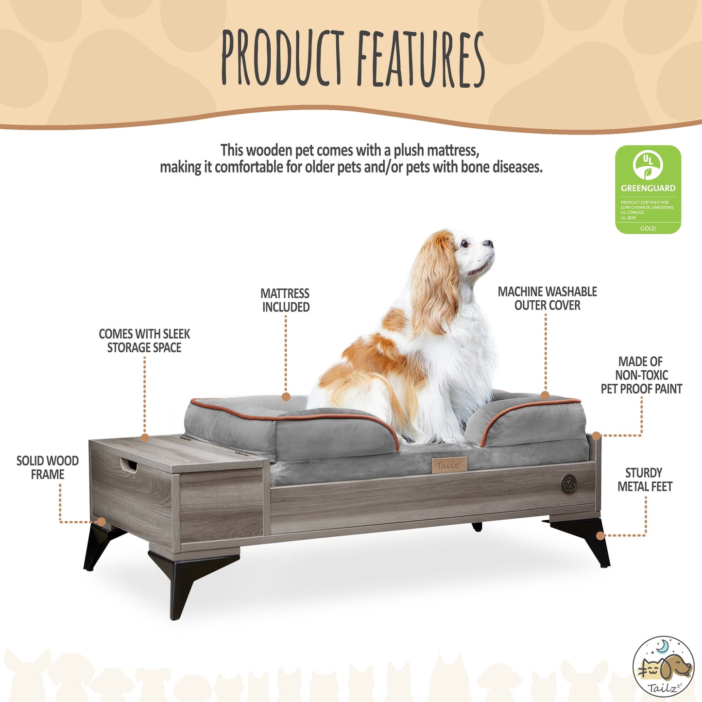 Elevate Your Pet's Comfort with the Wyatt Wooden Pet Bed - Stylish, Sturdy, and Eco-Friendly with Plush Mattress!